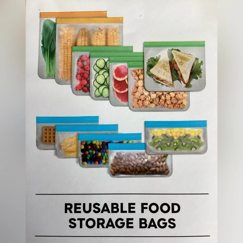 New! 12 Pack Reusable Food Storage Bags BPA Free Double Zipper Leakproof Freezer